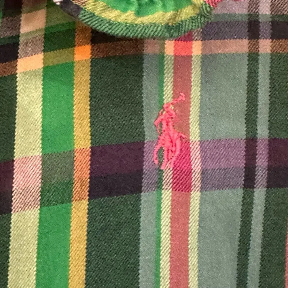 Girls Ralph Lauren Plaid Shirt sz 6X Ruffle collar Button Down Shirt Pink Green